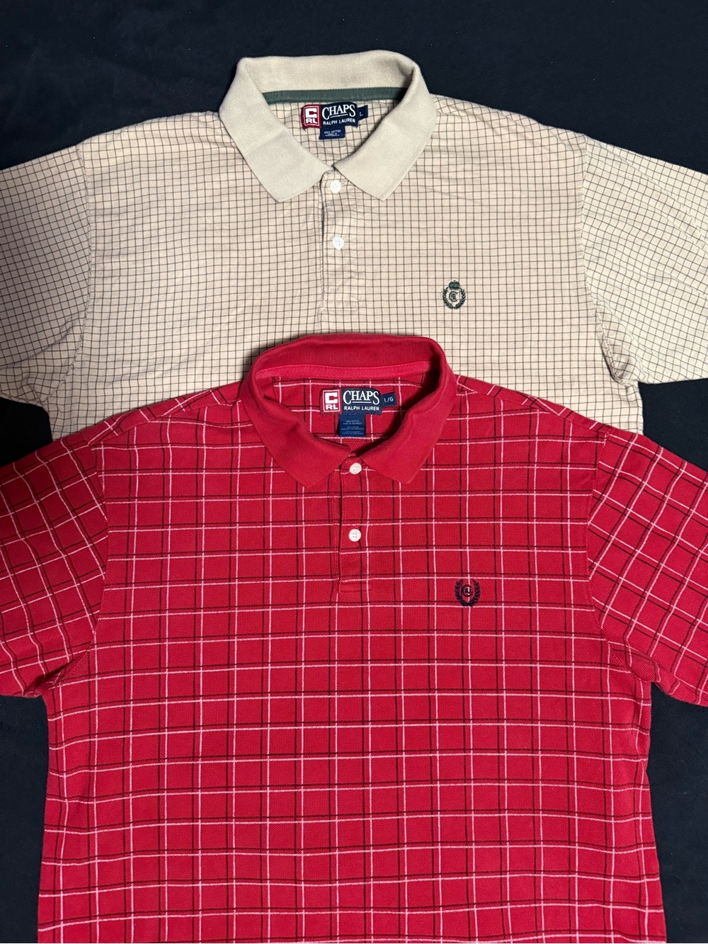 Lot of 2 Chaps Ralph Lauren Vintage Men's Large Polo Shirts Red Tan Brown